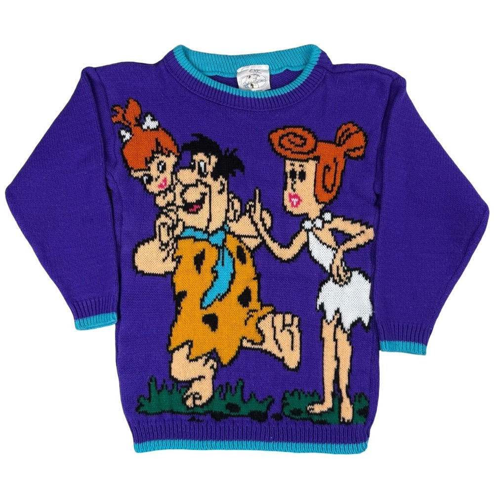 Vintage 1994 Flintstones Fred Wilma Pebbles Knit Sweater USA Hanna Barbera